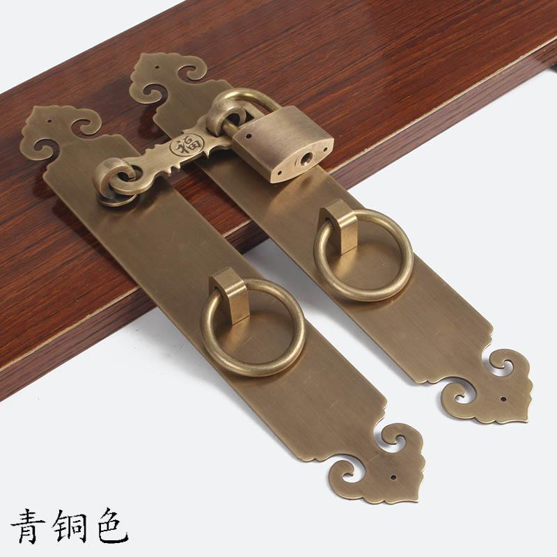 新中式纯铜花格门铜拉手全铜老式庭院大门栓锁扣仿古实木门铜把手