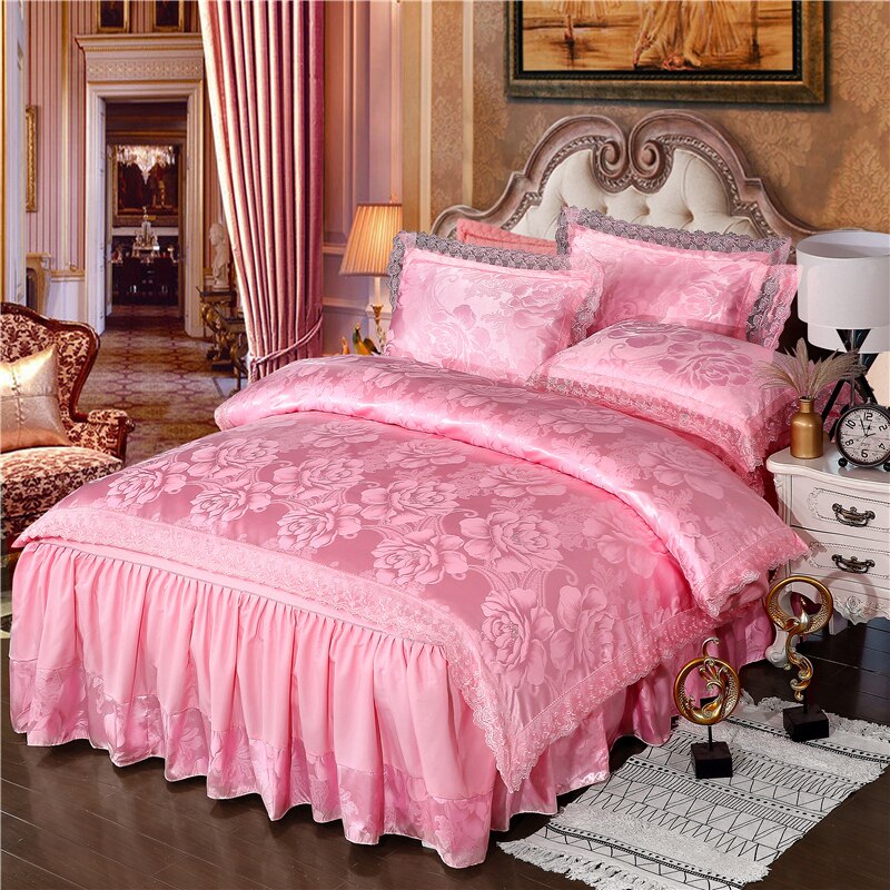 欧式提花床裙四件套韩版蕾丝荷叶边床罩被套1.5m1.8米双人床套件