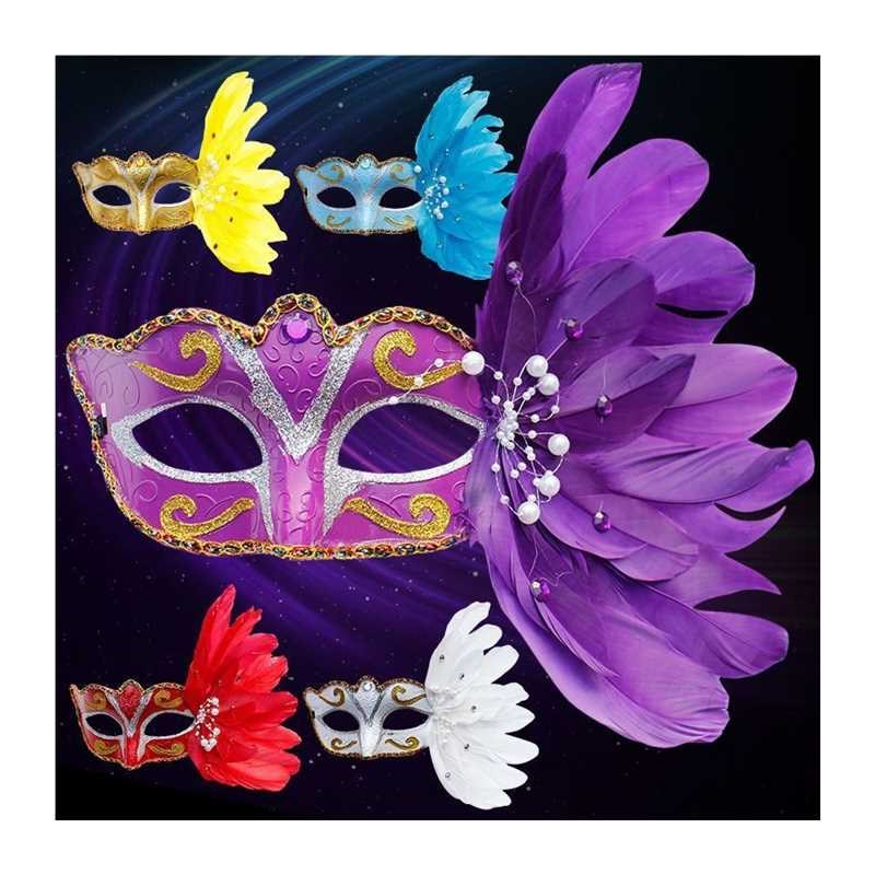 万圣节面具成人女化妆舞会装扮道具表演演出半脸面具侧边羽毛面具