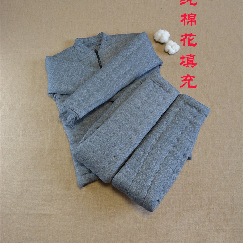 冬季男士中老年花手工棉衣棉袄棉裤套装加厚保暖居家防寒棉服