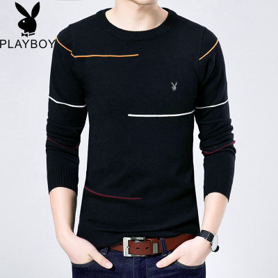 春秋季中年长袖t恤男士圆领条纹打底衫薄款潮流体恤外穿秋衣