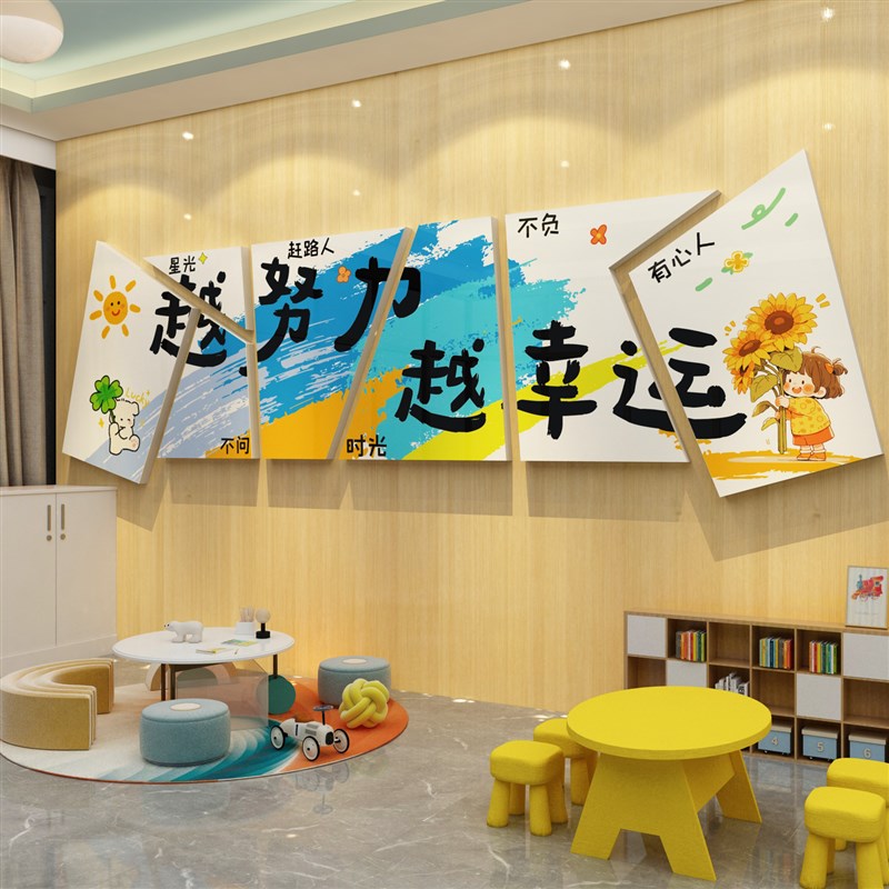 托管班墙面装饰前台形象培训机构中心幼儿园教室文化前台布置贴纸
