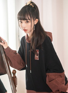 十三余小豆蔻儿[云气图r]国风刺绣日常百搭通勤双色假两件保暖卫