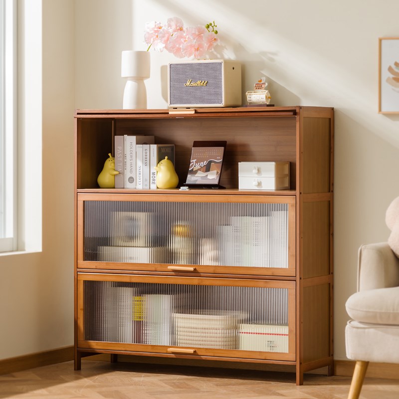 多层置物架落地客厅书柜家用藤编储物收纳柜卧室多层亚克力展示柜