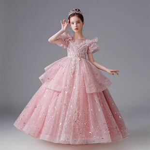 女童礼服高端轻奢小众生日宴粉色公主裙儿童主持人钢琴演奏演出服