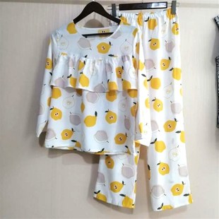 女防走光棉绸家居服睡衣夏人造棉套装 V防凸点免穿内 绵绸长袖 长裤