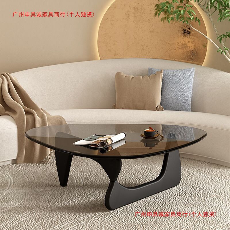 钢化玻璃茶几小户型客厅家用实木极简现代简约野口勇创意圆形茶桌