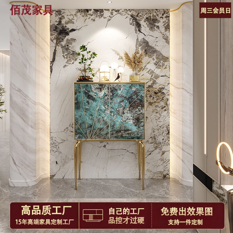 意式轻奢风酒柜落地立式奢石岩板2026新款高端斗柜收纳一体展示柜