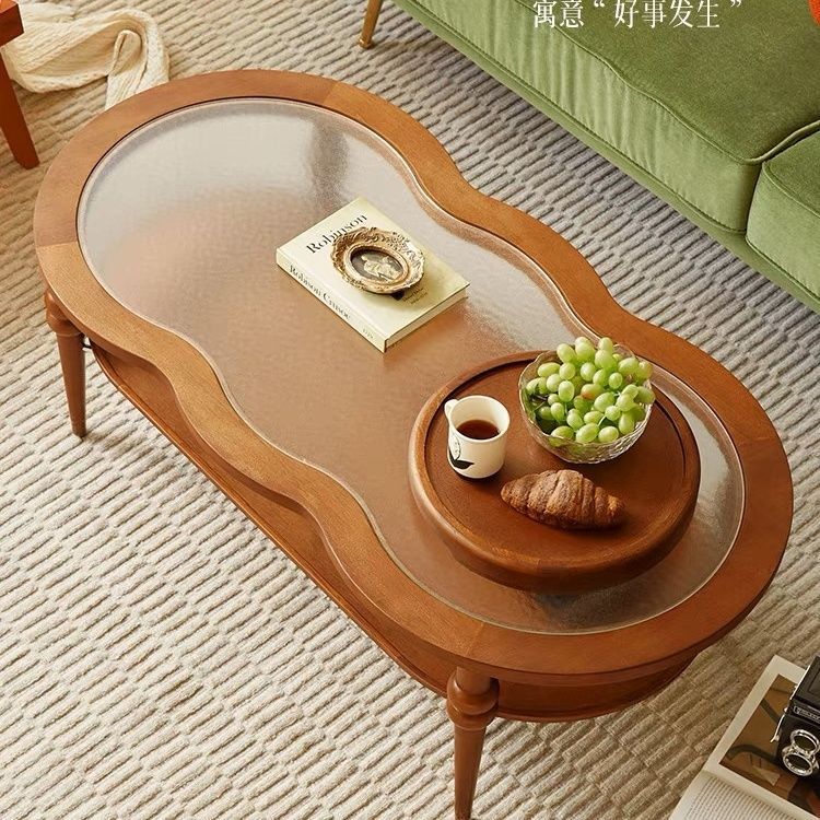 复古简约设计师原木玻璃茶几