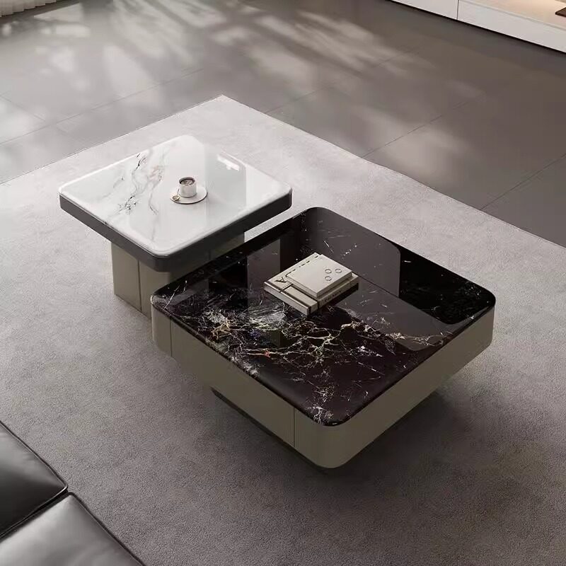 纯手工轻奢家具意式客厅家用大小方形茶几组合微晶石设计师款茶台