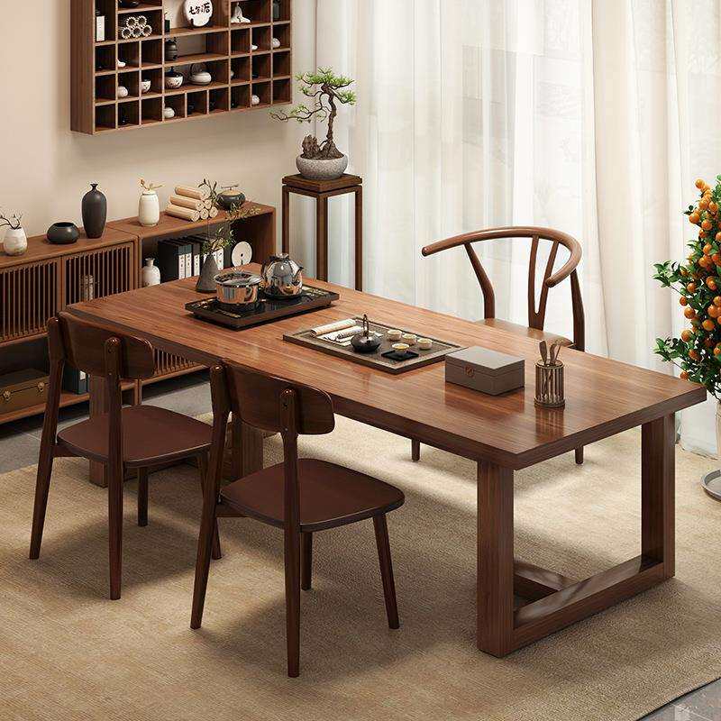 实木腿茶桌椅组合一桌五椅新中式阳台茶台泡茶桌简约办公室大板茶
