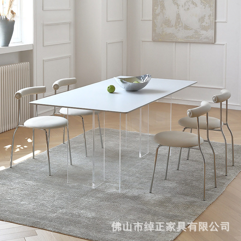 客厅亚克力悬浮餐桌椅北欧小户型家用白蜡木全实木1.8M长方形原木