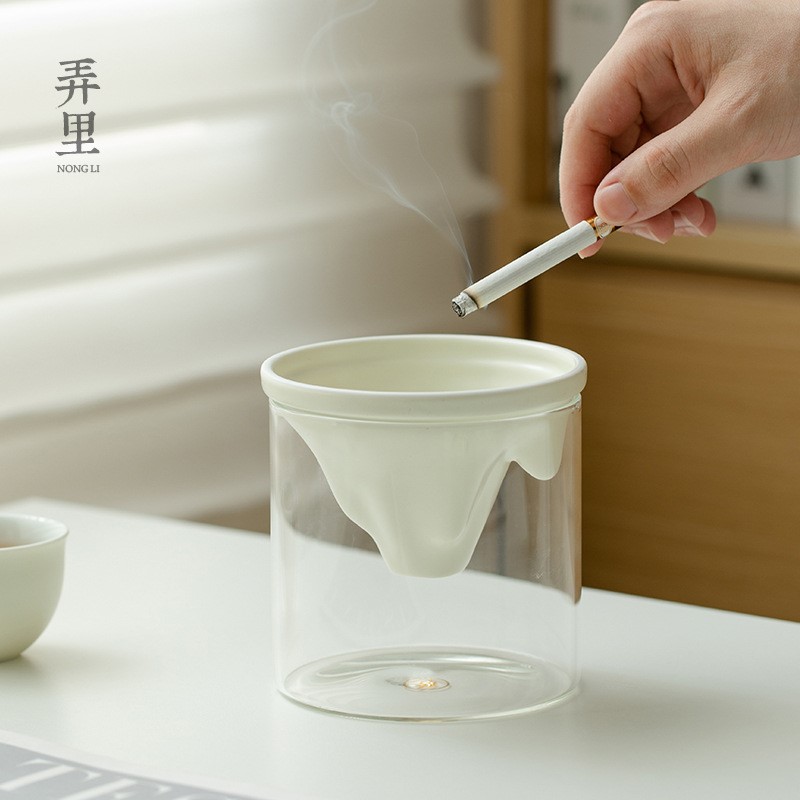 弄里|奶油黄建水玻璃茶渣缸杯洗日式陶瓷烟灰缸盆景茶渣茶道茶洗