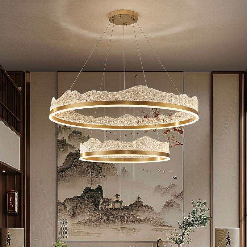 新中式圈圈灯简约客厅灯圆环形LED吊灯别墅餐厅装饰灯具卧室山形