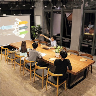 北欧实木会议桌长桌简约办公桌客厅大书桌家用工作台长条桌椅组合