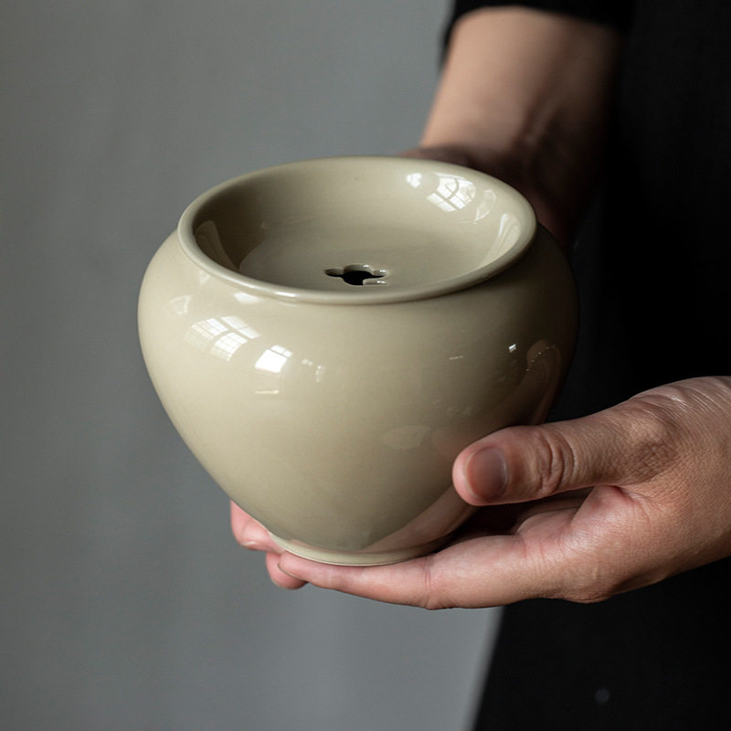 复古草木灰建水日式水盂杯洗茶室茶渣斗家用小号陶瓷茶洗茶道配件