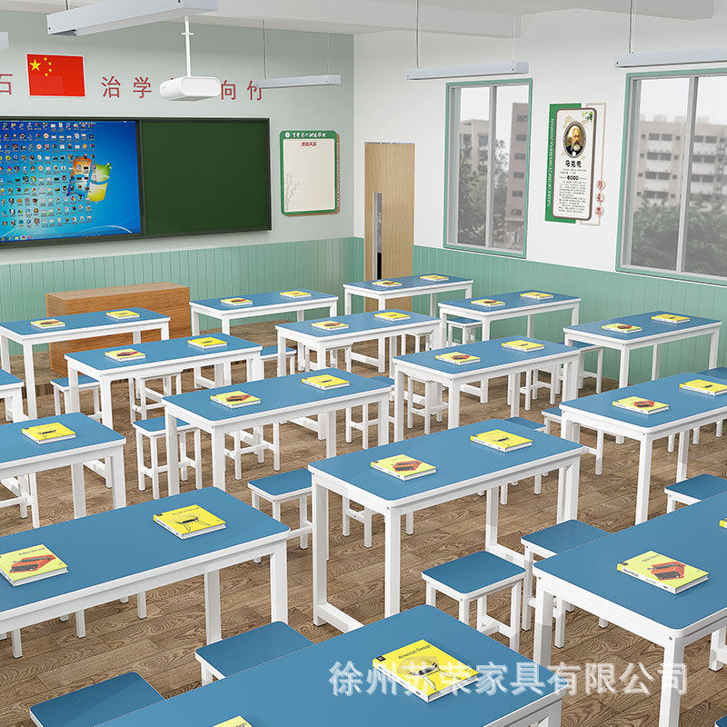 学校课桌椅培训班课桌椅辅导班用双层简约钢木桌快餐店桌椅书桌