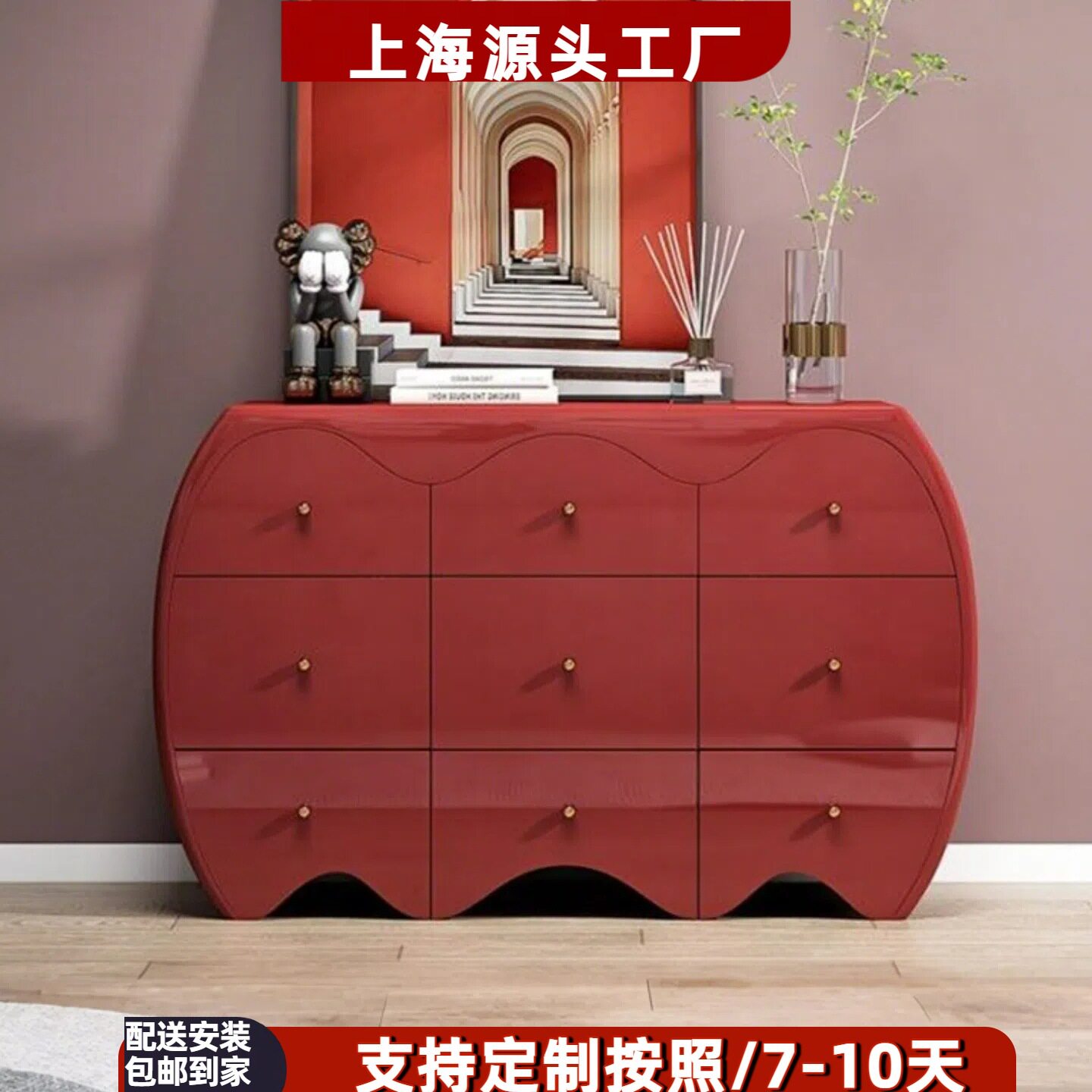 意式钢琴烤漆斗柜现代简约餐边柜整装收纳柜实木抽屉柜卧室储物柜