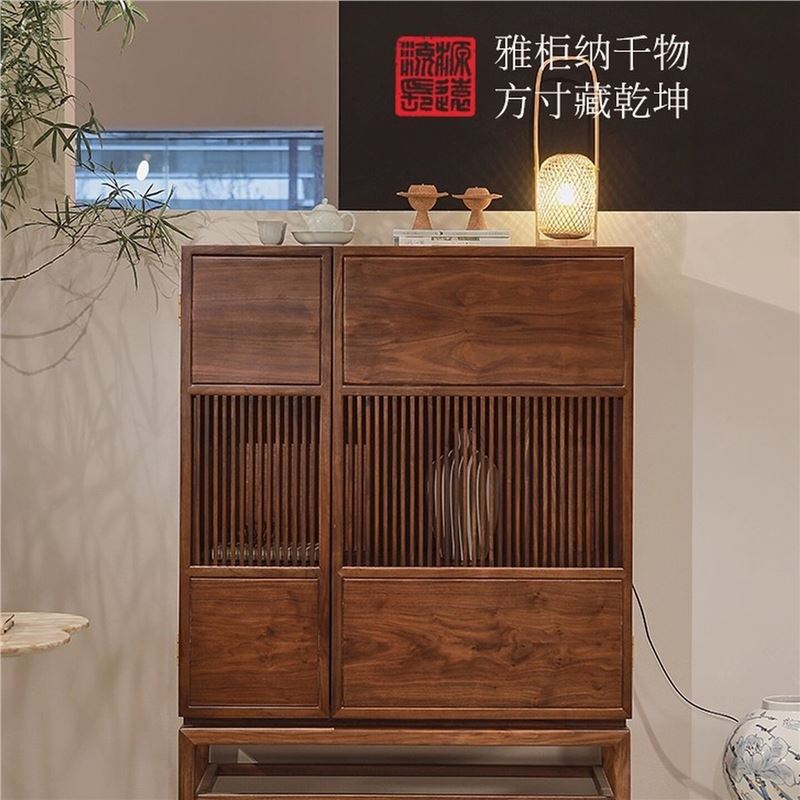 宋式美学黑胡桃木边柜新中式餐边柜玄关柜靠墙茶水柜实木置物柜
