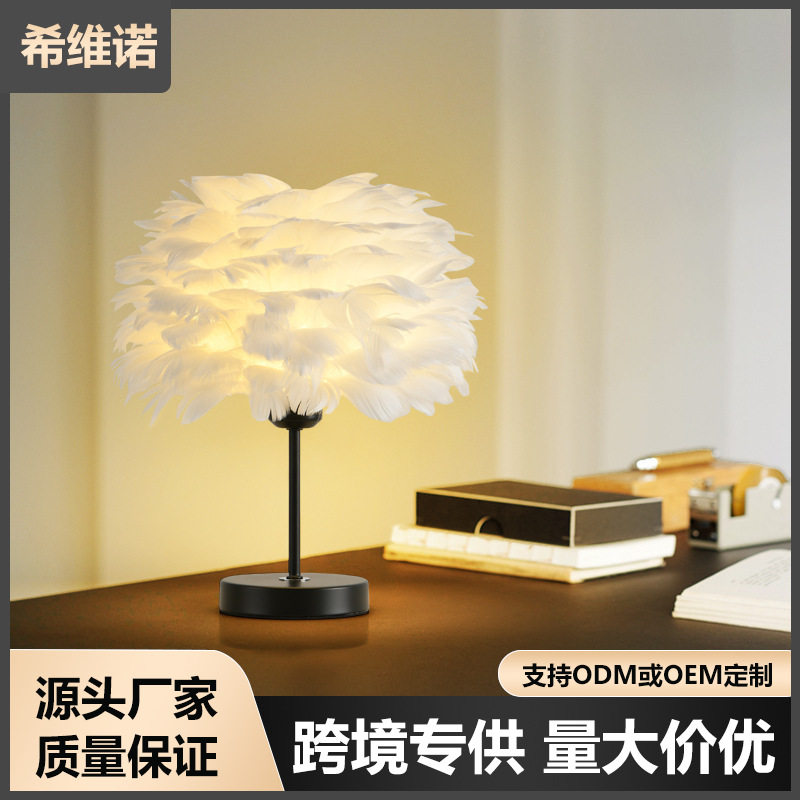 北欧创意羽毛灯轻奢现代简约客厅卧室床头灯浪漫温馨LED灯具 摆件
