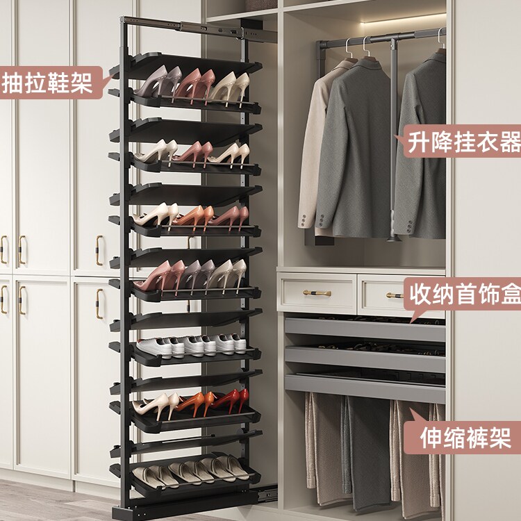 鞋柜内置抽拉鞋架家用抽拉式可伸缩大容量楼梯柜鞋子收纳拉篮五金