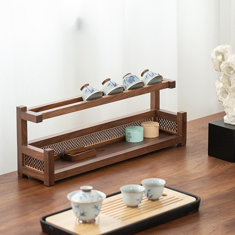 黑胡桃实木中式茶具收纳架