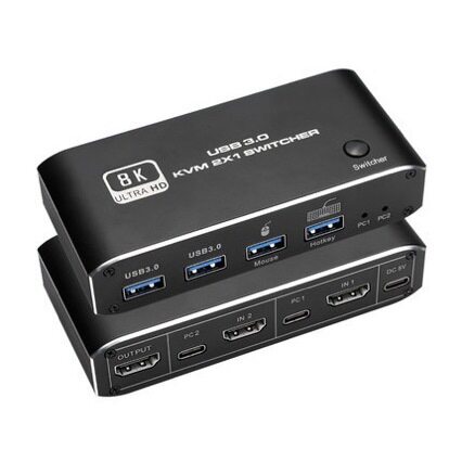8K HDMI2.1KVM切换器二进一出带USB3.0支持8K60HZ 4K120HZ带热键图片