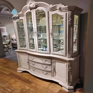 北美全实木酒柜ART建筑复兴古董瓷器柜法式轻奢拱形玻璃门展示柜