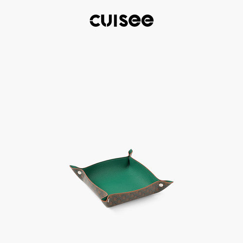 Cuisee/崔氏新款老花托盘收纳盘桌面首饰收纳盒真皮按扣杂物盒