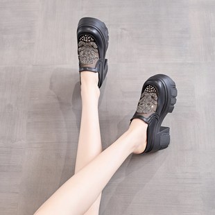 时尚 松糕厚底坡跟包头凉拖鞋 外穿 女夏2024新款 12cm增高跟半拖单鞋