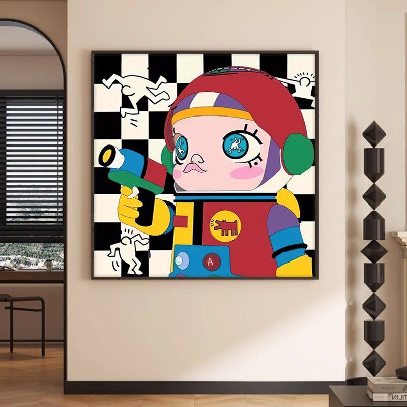 现代卡通人物玄关装饰画客厅餐厅壁画多巴胺泡泡玛特儿童卧室挂画,家居饰品,现代装饰画,淘宝优惠券,粉丝福利购,淘宝优惠卷