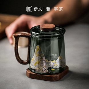 玻璃杯茶杯茶水分离杯办公室过滤泡茶杯耐热水杯杯子恒温垫礼盒装