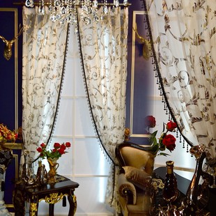 定制欧式 法式 黑 卧室客厅飘窗纱帘透光不透人挂钩式 窗帘2021年新款