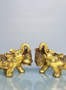 精品铜大象一对铜聚宝盆一桶金招财送财铜象摆件家居门厅礼品大号