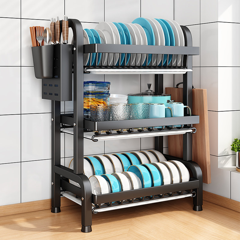 厨房置物架碗碟碗盘收纳层架沥水架家用多功能放碗架碗筷收纳盒碗