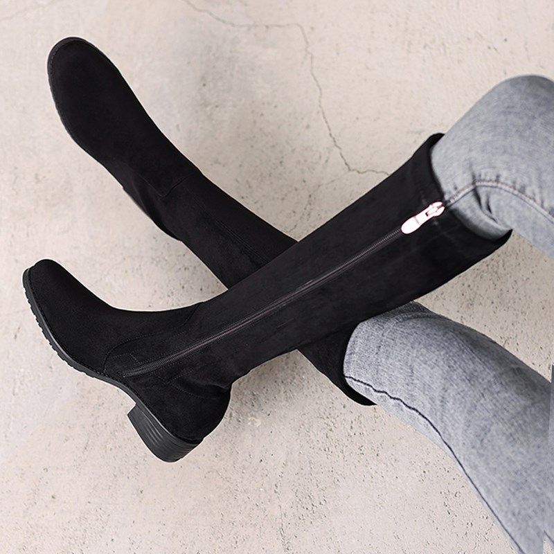 侧拉链长筒靴女2024新款不过膝高筒靴冬季加绒平底小个子及膝长靴,女鞋,骑士靴,淘宝优惠券,粉丝福利购,淘宝优惠卷