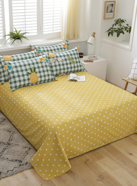纯棉床单单件1.5米1.8m床黄色全棉学生宿舍单人双人被单枕套2件套
