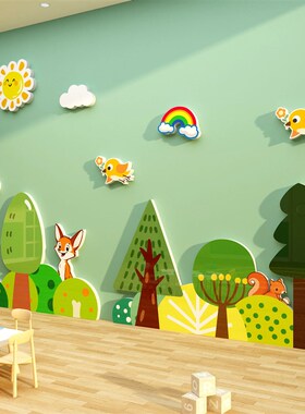 幼儿园环创主题文化墙面装饰成品贴走廊绿色环境布置材料动物森林
