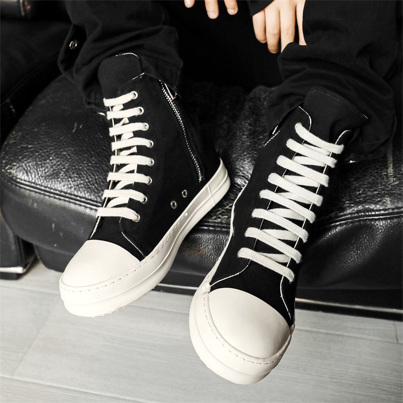 高帮鞋男鞋夏季小众板鞋新款美式潮流厚底侧拉链国潮酷街头帆布鞋