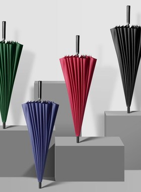 24骨商务礼品广告自动伞长柄晴雨伞黑色大号双人抗风加固直杆伞