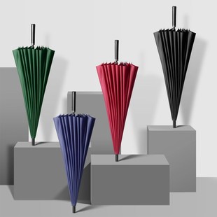 24骨商务礼品广告自动伞长柄晴雨伞黑色大号双人抗风加固直杆伞