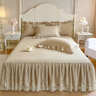 夏天纯色蕾丝床裙单件高端蕾丝花边公主风床围床罩防尘遮丑保护套