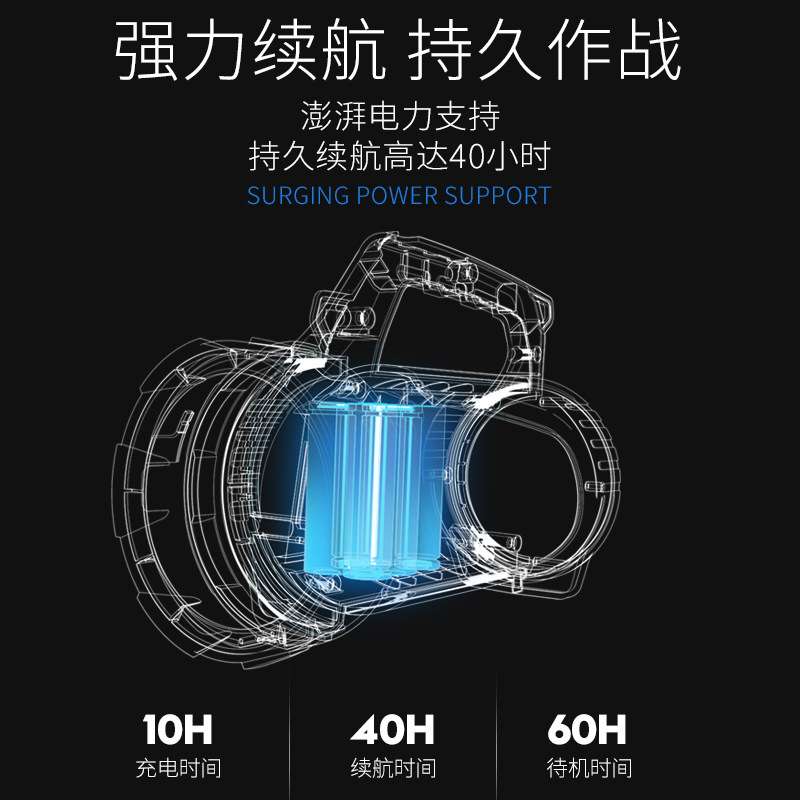 手电筒强光充电超亮远射户外大功率家用手提式工地LED氙气探照灯