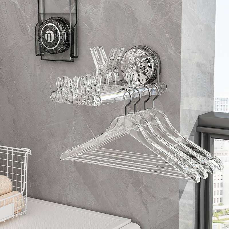 吸盘衣架收纳神器家用免打孔阳台可折叠整理挂钩家用多功能置物架