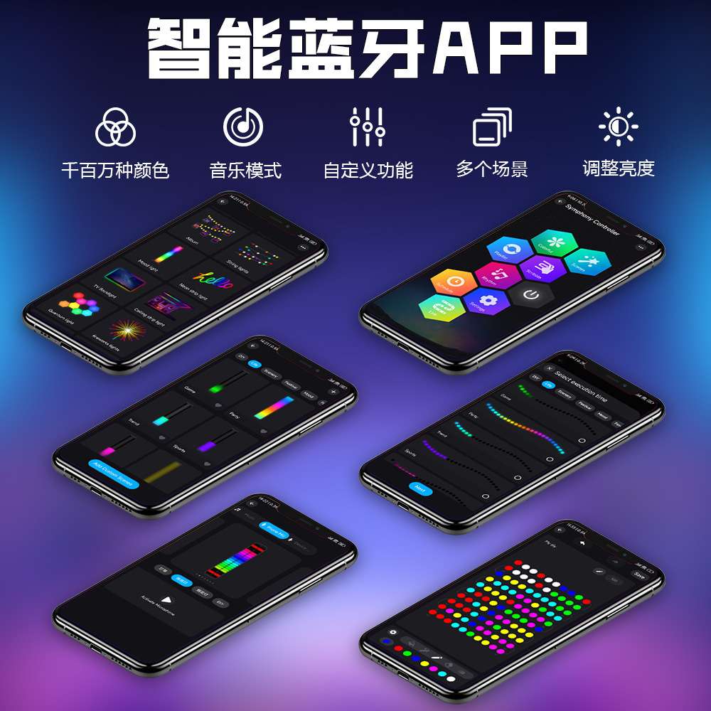 桌面led氛围灯控制器可通过蓝牙APP控制或遥控器控制安全电压5V