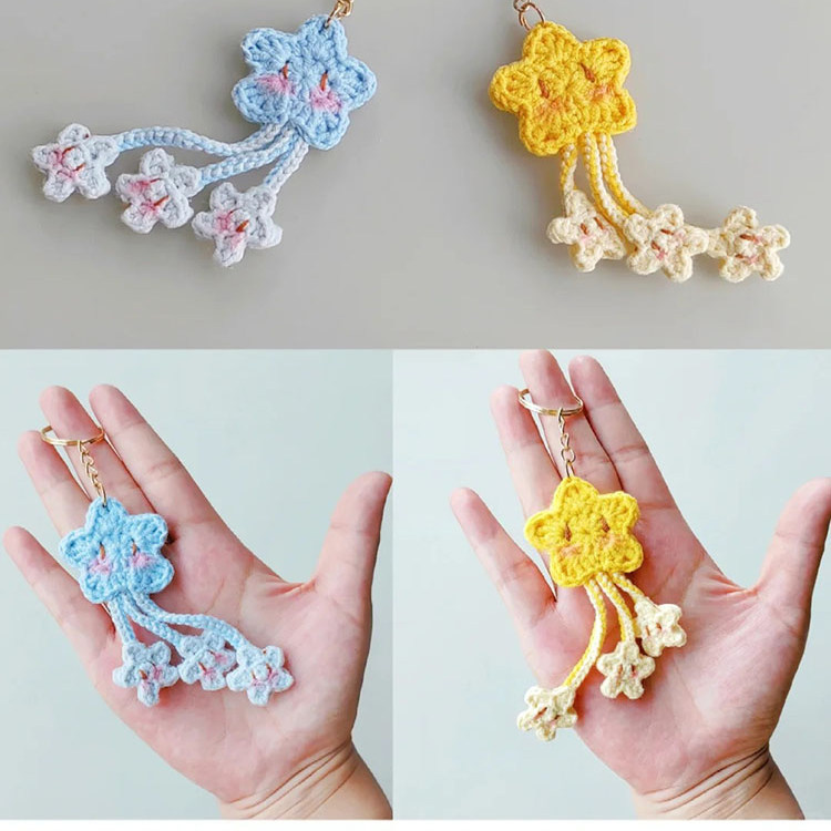 新手初学小星星挂件背包书包毛线钩织diy车挂钥匙雪妃尔萌娃娃4股