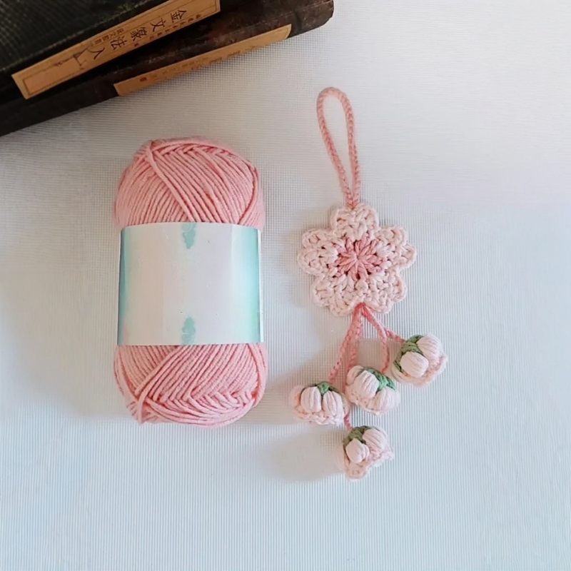 樱花铃兰花桃花招财挂件毛线diy