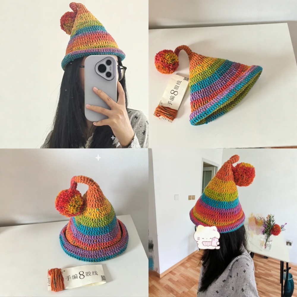 彩虹精灵帽子儿童小孩子宝宝毛线钩织diy材料包手工编织生日礼物