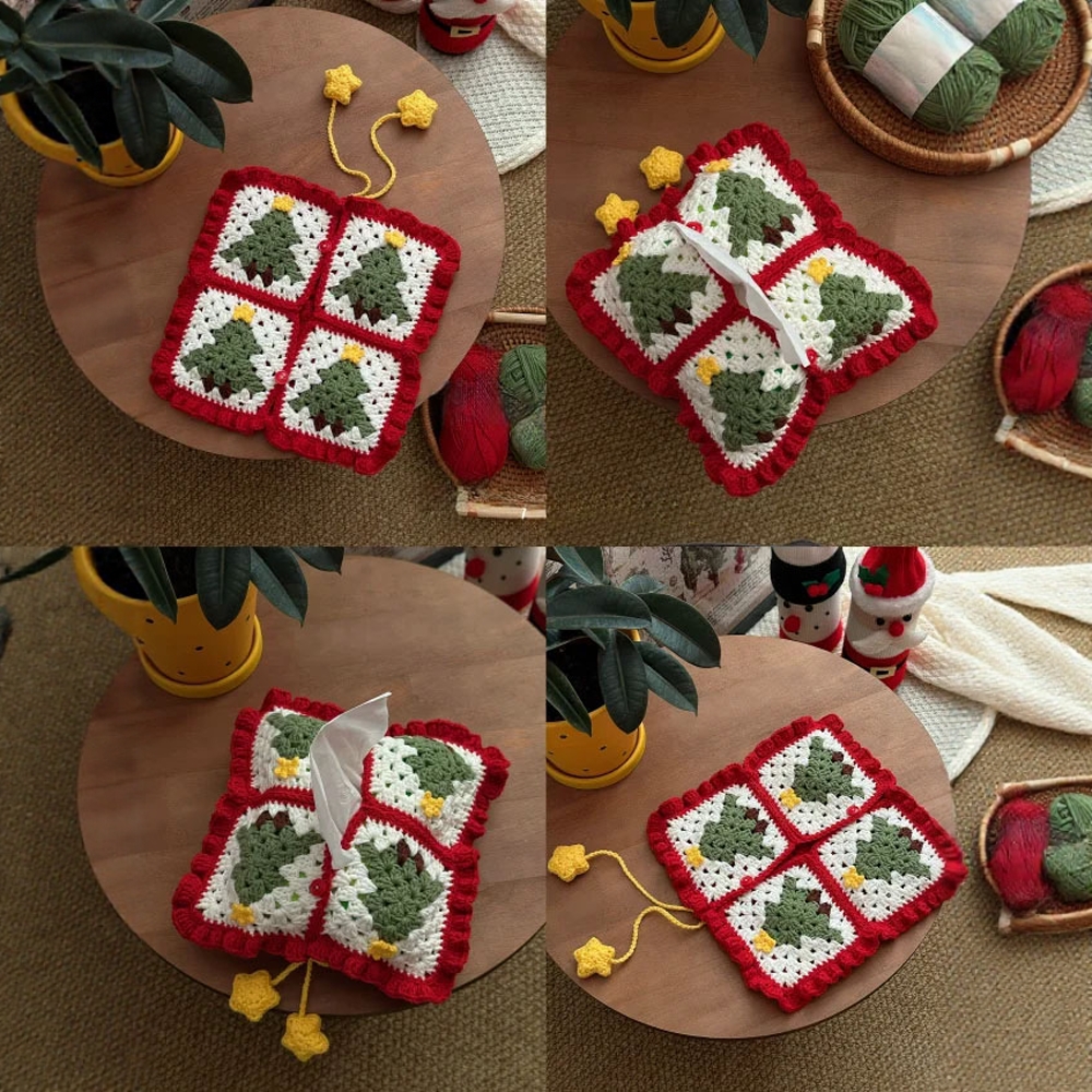 圣诞风纸巾包祖母格花片毛线手工钩织diy编织材料包钩针手作礼物