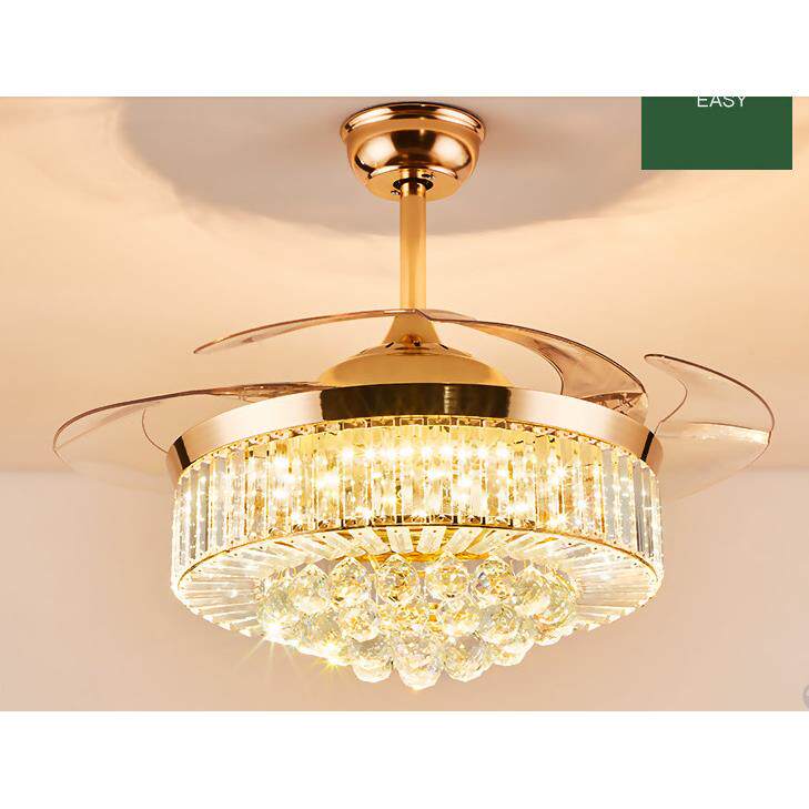 欧式水晶led风扇灯隐形42寸风扇灯卧室灯吊扇灯吸顶隐形吊扇灯
